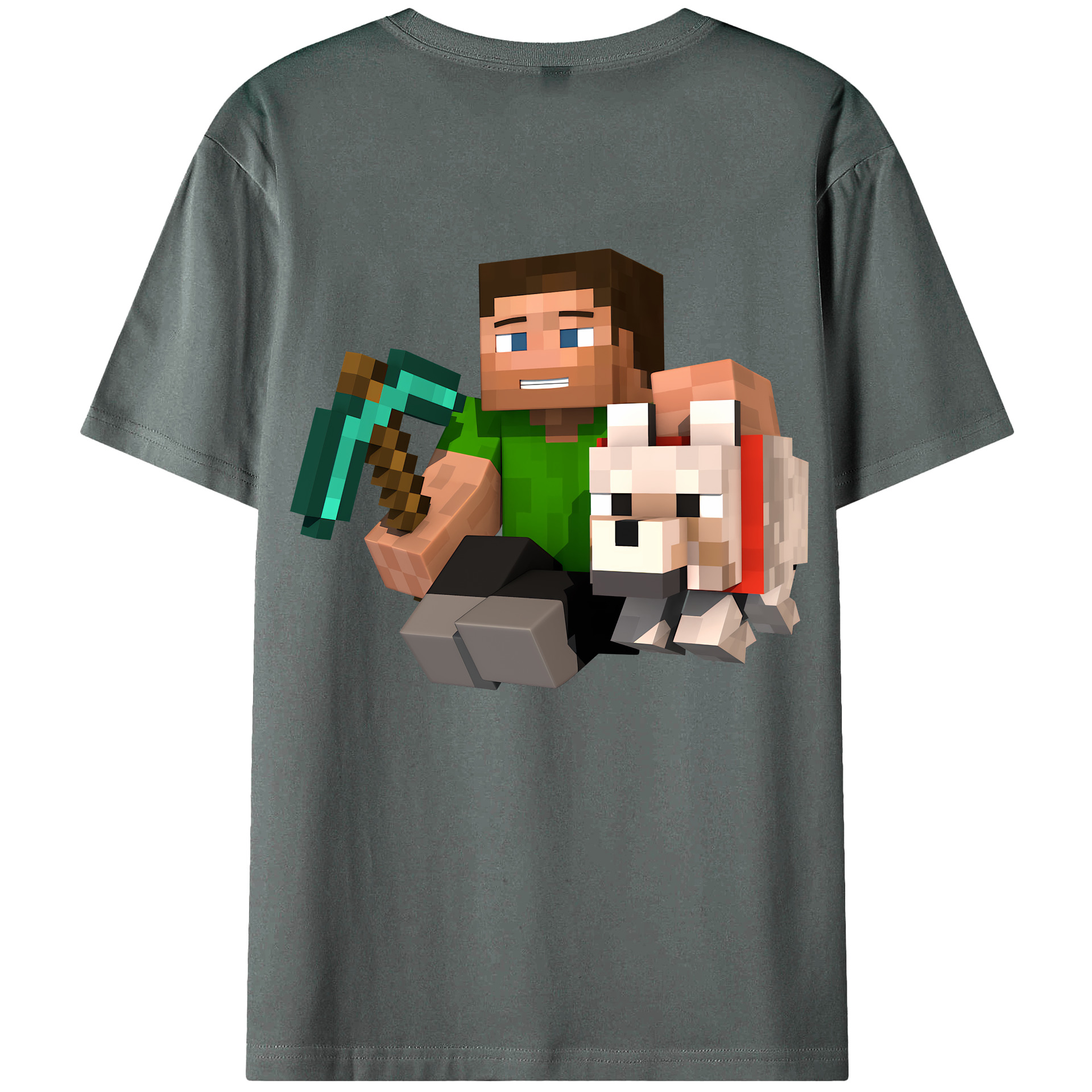 （画像用） マインクラフト ブロックの世界 Minecraft MC Block world 綿100％ メンズ半袖Tシャツ（バックプリント） 通気性